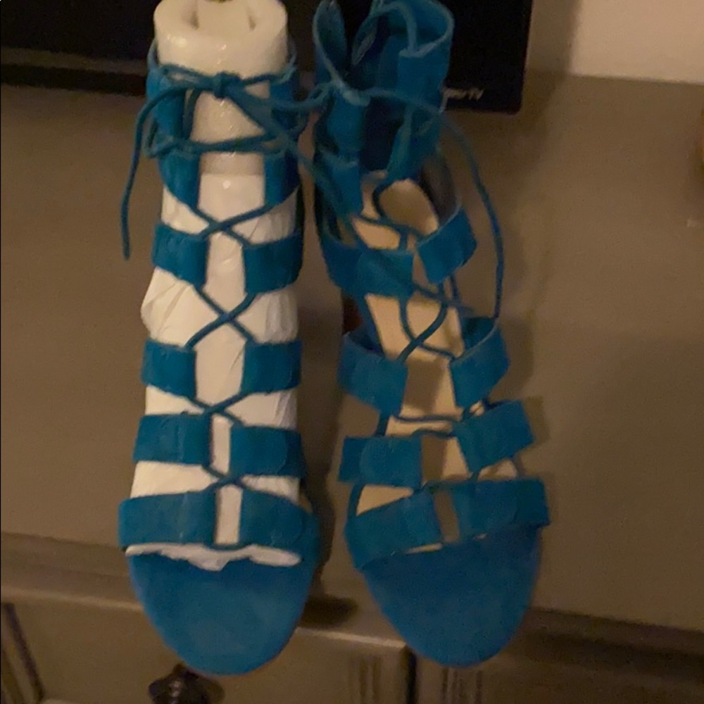 Teal lace up sandals